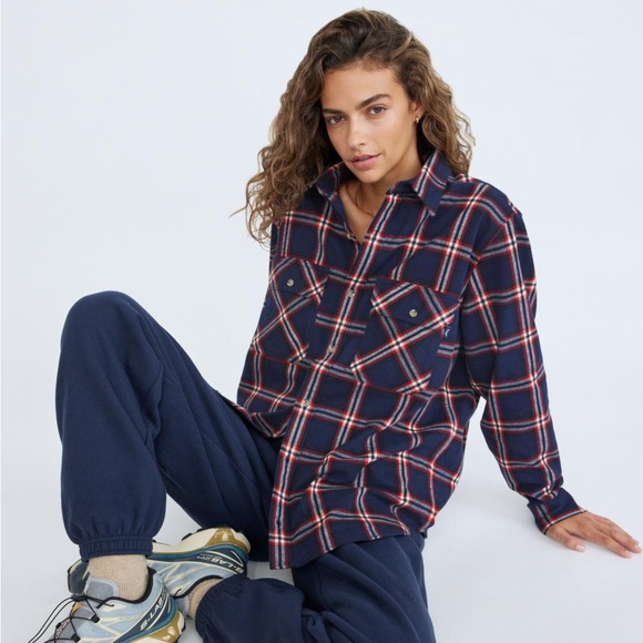 Aritzia TNA Plaid Button-Up in Kenna Total Eclipse / Juniper Green (XS) - Picture 5 of 10